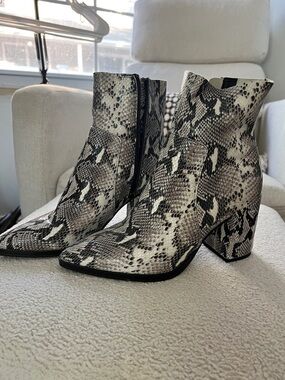 Tony Bianco Black & White Snake-Print Ankle Boots